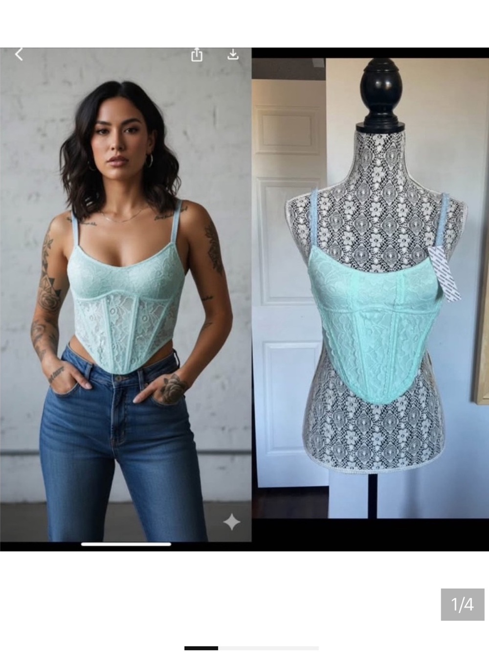 NWT Urban Outfitters Lace Corset Top Lingerie With Boning. Medium. Turquoise.